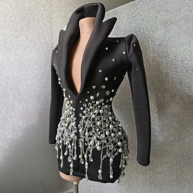 Evening Dresses Manufacturer - OEM/ODM NOVANCE High Neck Glittering Crystals with Shoulder Pad