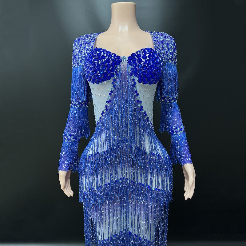 Evening Party Dress Manufacturer - OEM/ODM Novance Y5045 Blue Rhinestones Tassels Elegant Fashion