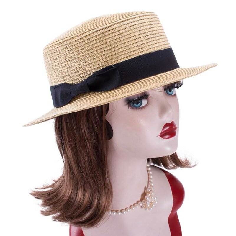 Straw Boater Hat Manufacturer - Women Fedora Panama Style Flat Top Ribbon