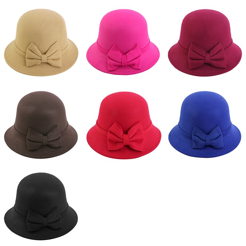Fedora Bucket Caps Supplier - Wool Felt with Roll-up Brim Women Dome Top