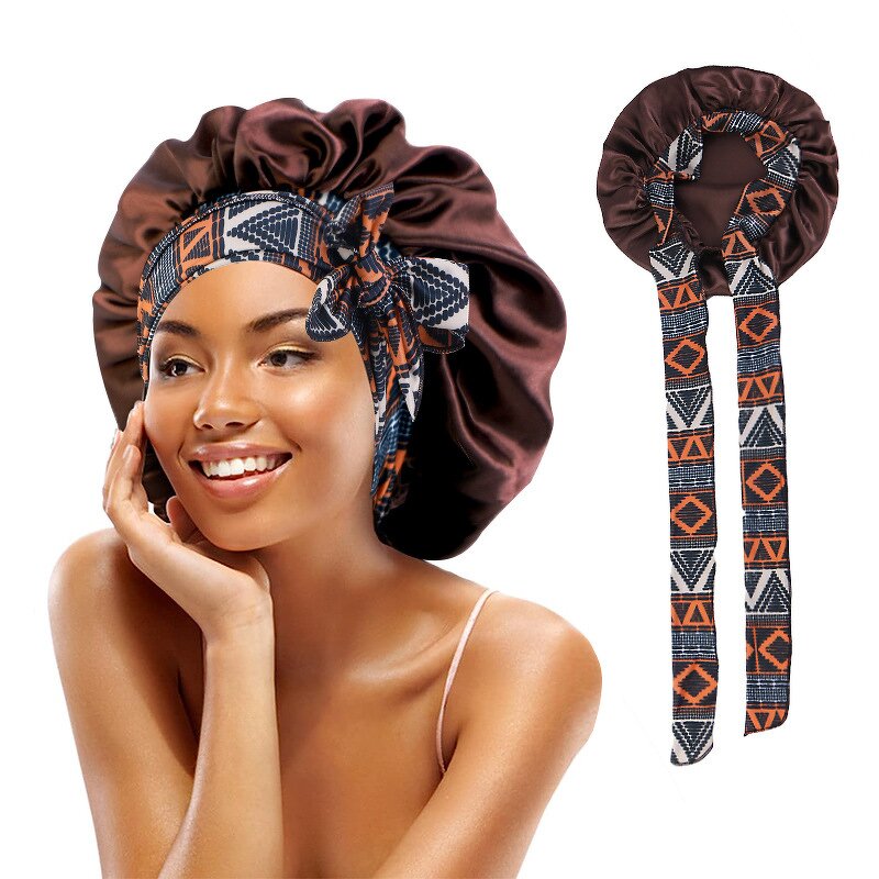 Hair Bonnets Factory - Custom Logo Bohemian Pattern Satin Bonnet Polyester