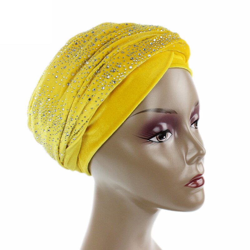 Turban Caps Manufacturer - Rhinestone Velvet African Wrap Headscarf Chemo
