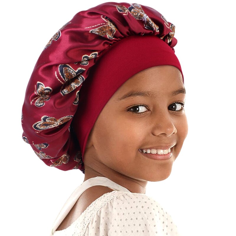 Satin Bonnets Factory - Butterfly Pattern Kids Size Sleeping Cap Wide Band