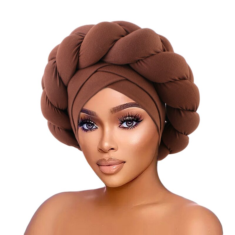 African Head Wraps Supplier - Hair Plain Stretchy Big Braid Turban Cap