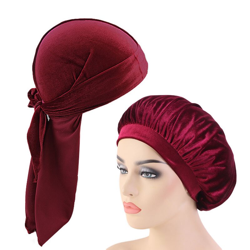 Durags Manufacturer - Hot Sale 2pcs/Set Velvet Men Sleep Caps and Bonnets
