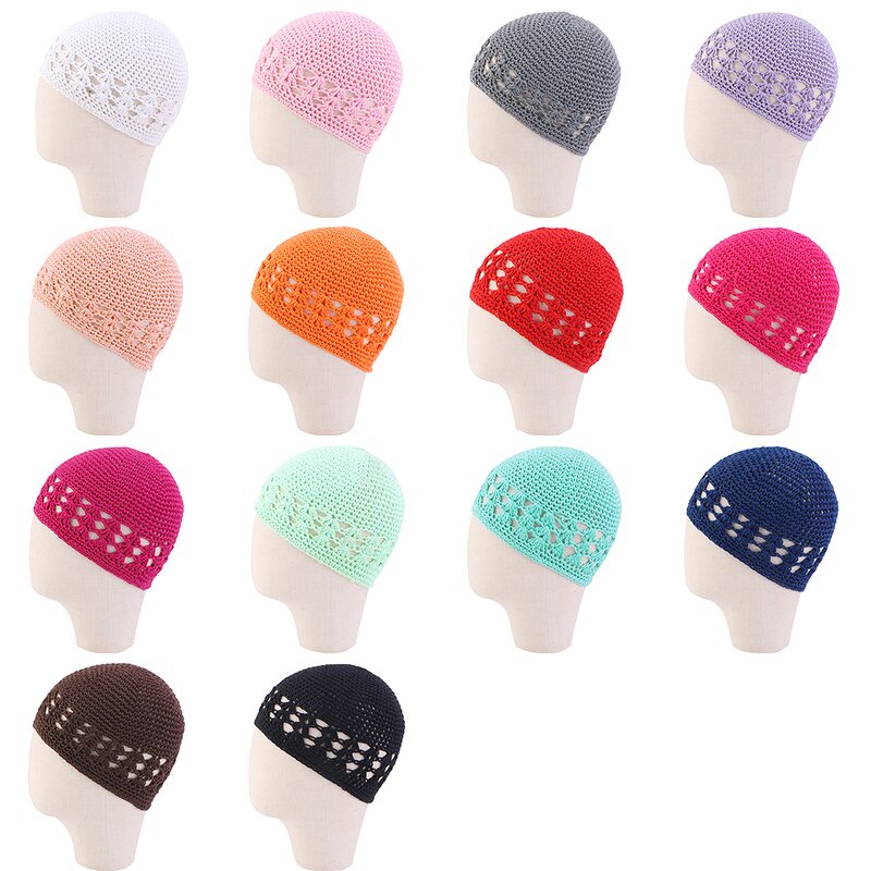Kufi Hats Supplier - Kids Baby Cotton Crochet Beanie Skull Caps Solid