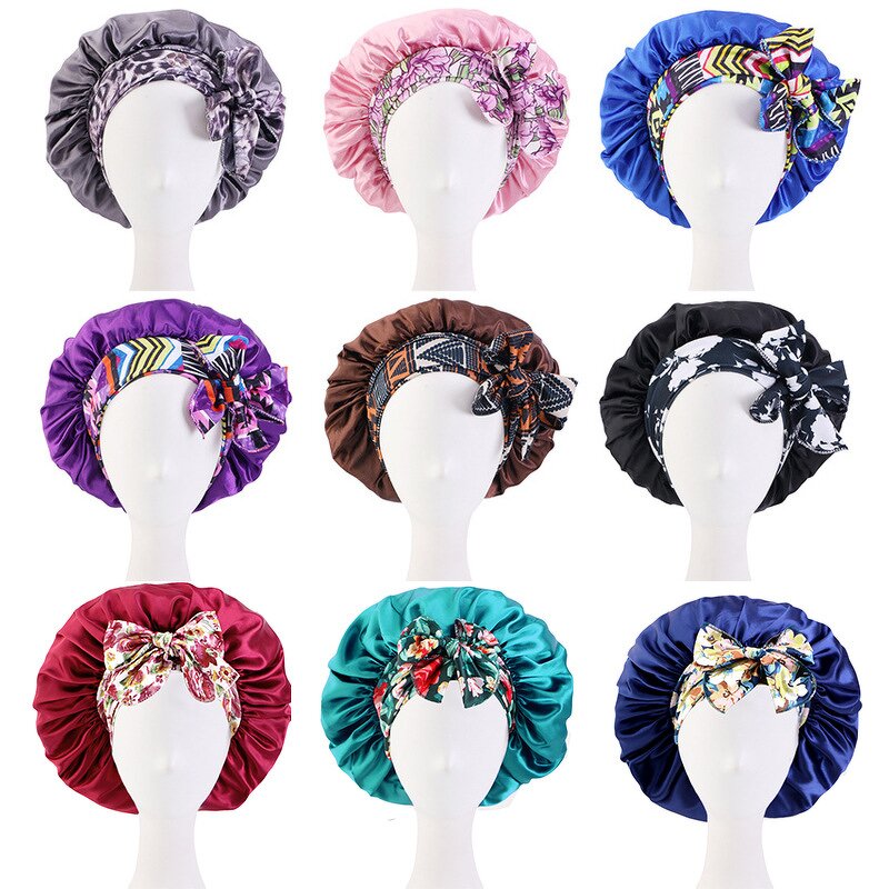 Hair Bonnets Factory - Custom Logo Bohemian Pattern Satin Bonnet Polyester