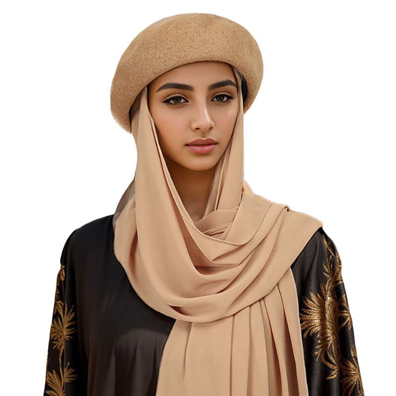 Hijab Cover Factory - Women Long Scarf with Wool Beret Hat Instant Wrap