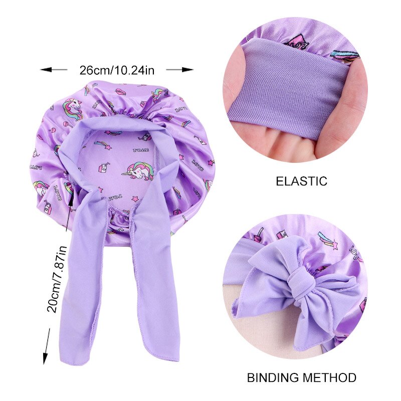 Satin Bonnets Supplier - Custom Logo Wide Band Kids Floral Sleep Cap