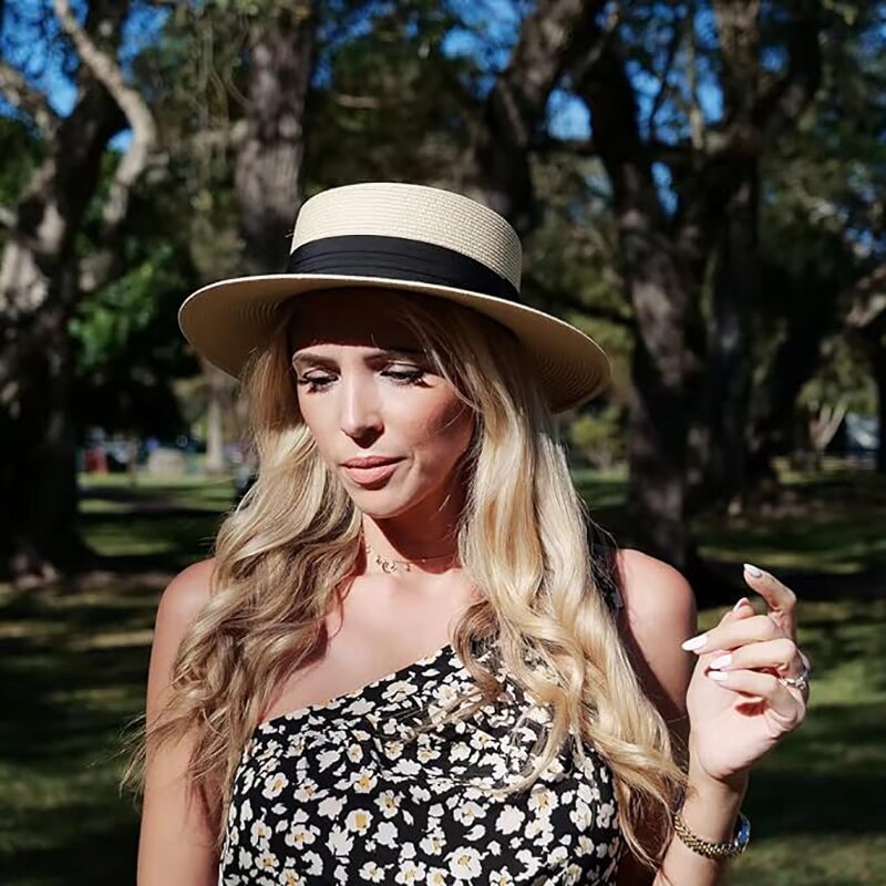 Straw Boater Hat Manufacturer - Women Fedora Panama Style Flat Top Ribbon