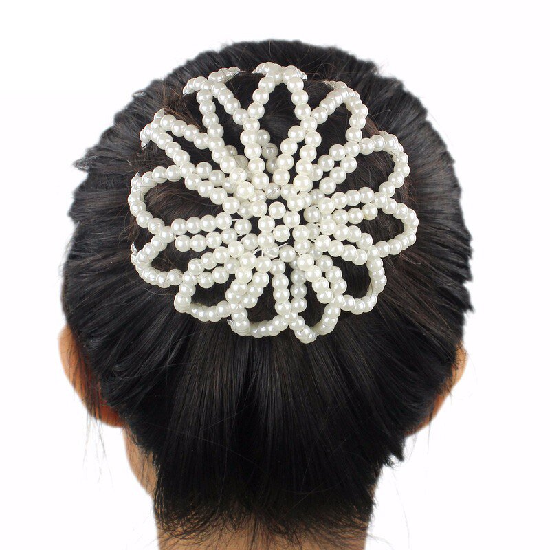 Hair Snood Supplier - Pearl Beaded Elastic Crochet Hairnet Ballet Bun Covers