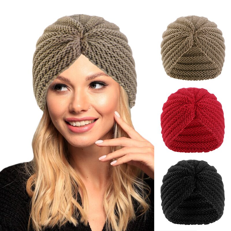 Winter Knit Turban Supplier - Beanie Head Wrap Knitted Women Warm Cap Hats