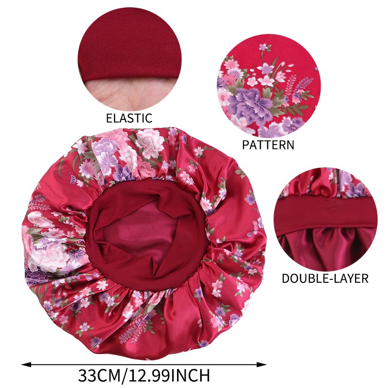 Satin Hair Wrap Manufacturer - Double Layer with Flower Pattern Elastic Women's