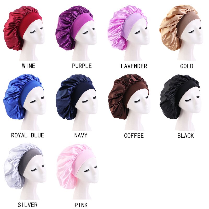 Sleep Hats Supplier - Custom Elastic Band Extra Size Satin Bonnets with Band