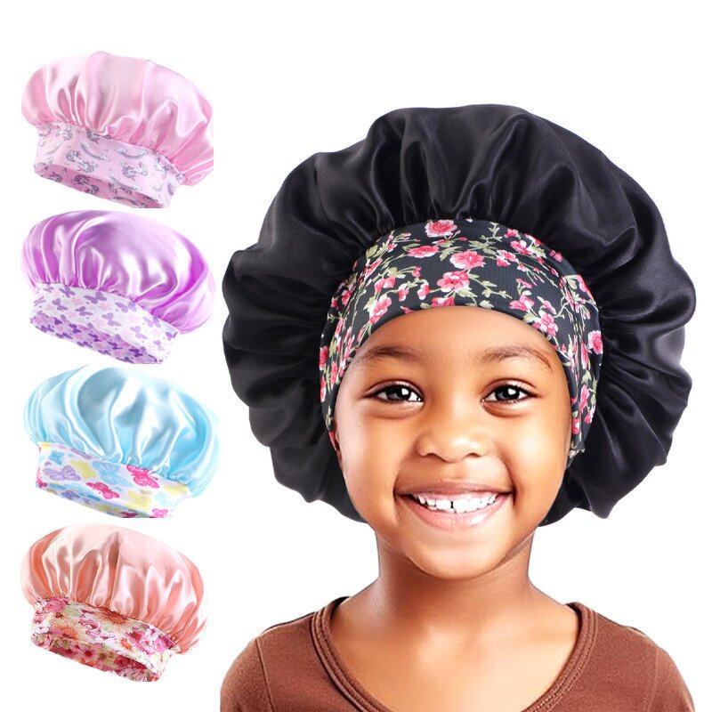 Hair Bonnet Manufacturer - Comfortable Kids Printing Stretchy Wide Band Satin