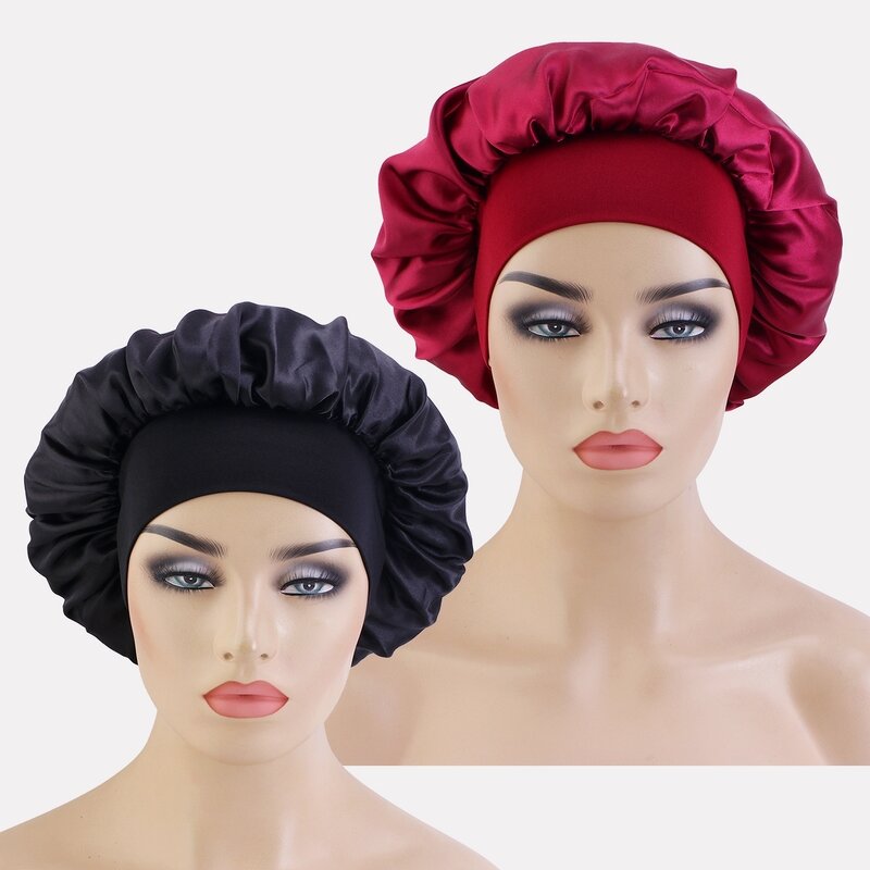 Satin Bonnet Supplier - 2 Pcs Set Custom Logo Wide Brimmed Sleep Night Cap