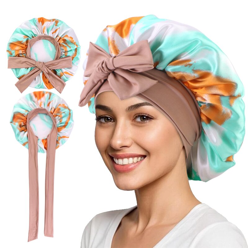 Satin Hair Bonnet Supplier - Custom Large Tie Edge Band Adjustable Sleep
