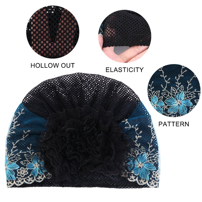 Turban Hat Manufacturer - Women Lace Flower Muslim Islamic African Pearl