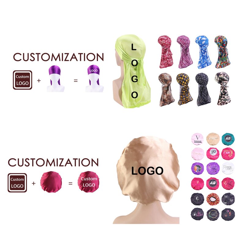 Satin Bonnet Supplier - 2 Pcs Set Custom Logo Wide Brimmed Sleep Night Cap