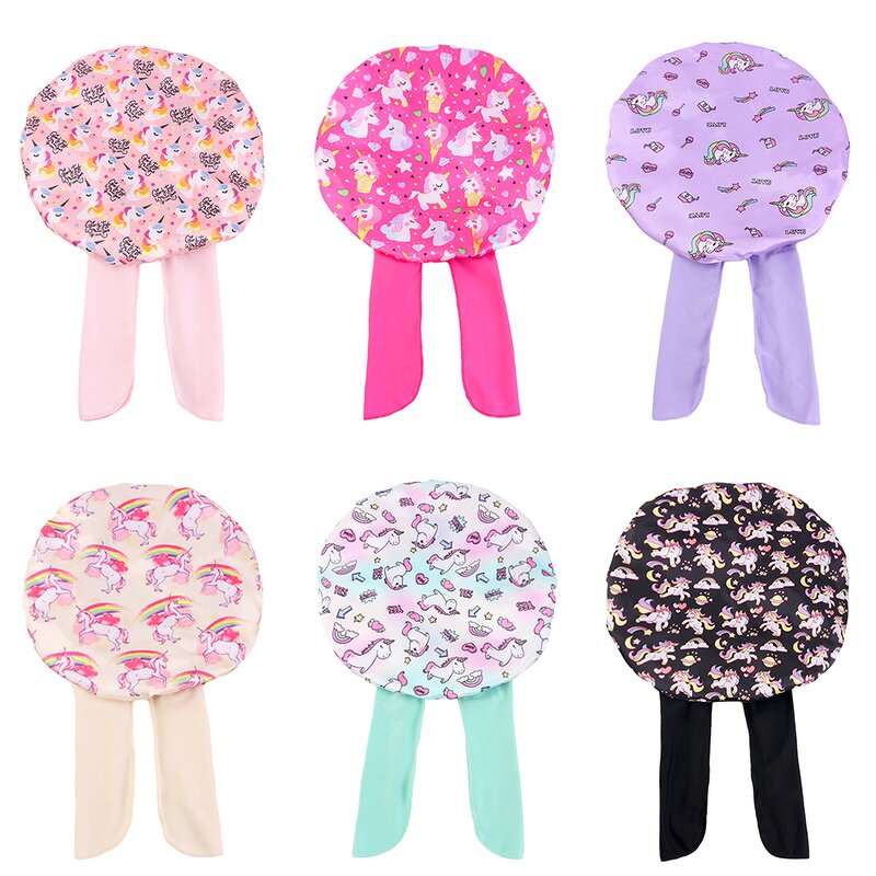 Satin Bonnets Supplier - Custom Logo Wide Band Kids Floral Sleep Cap