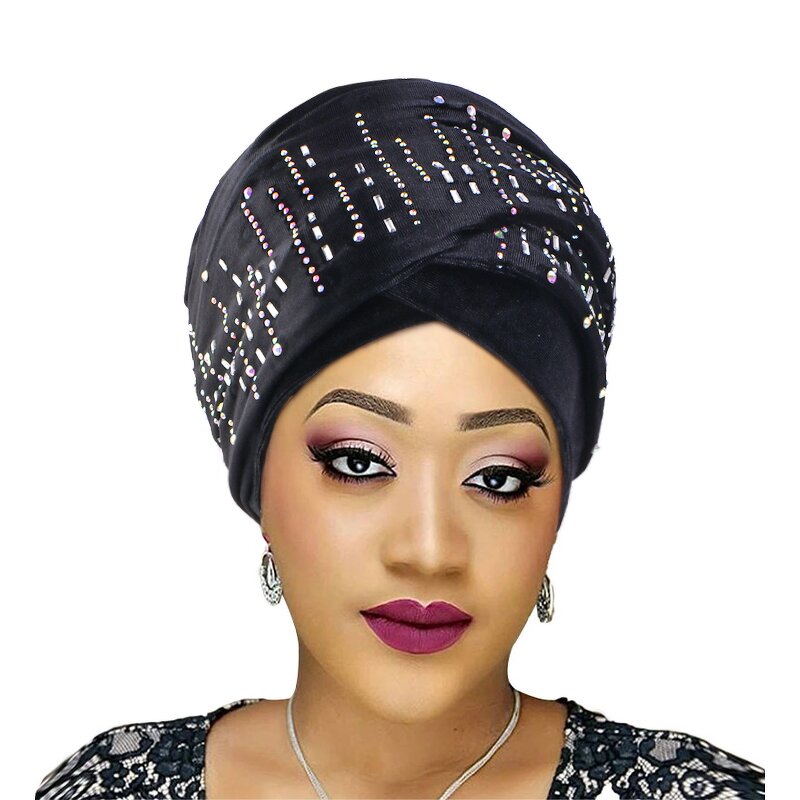 Head Scarves Factory - Rhinestone Fashion Turbans Stretch Bandana Velvet