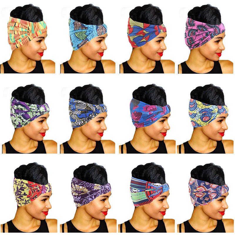 Headband Supplier - African Print Stretch Cotton Elastic Turban Head Scarf