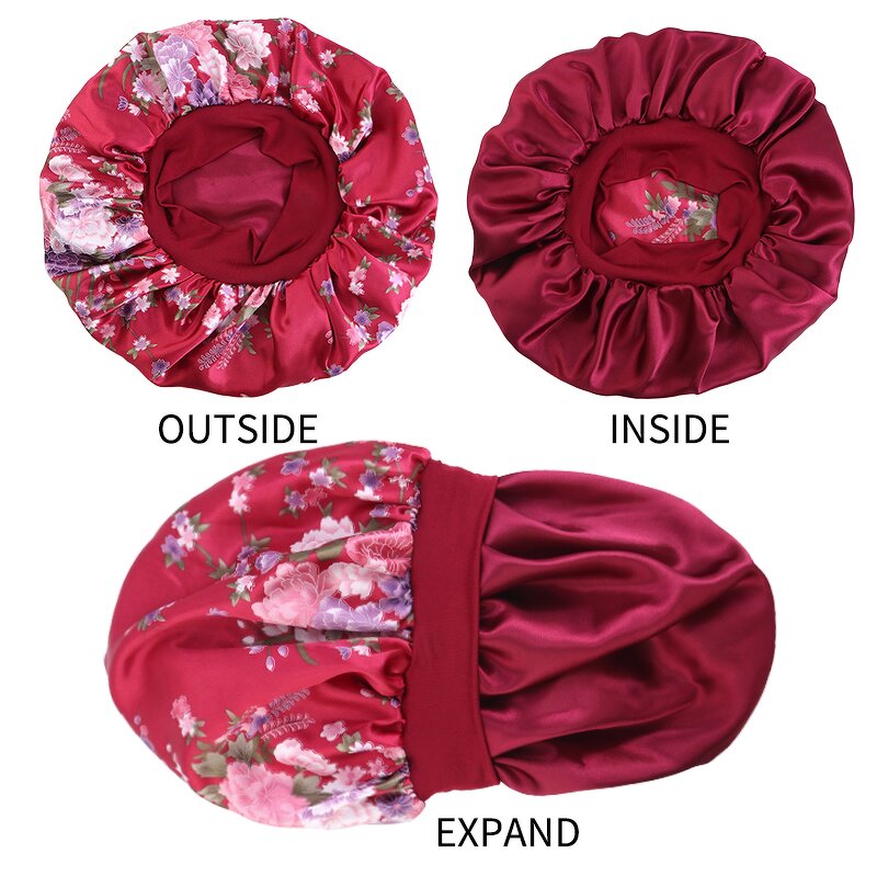 Satin Hair Wrap Manufacturer - Double Layer with Flower Pattern Elastic Women's