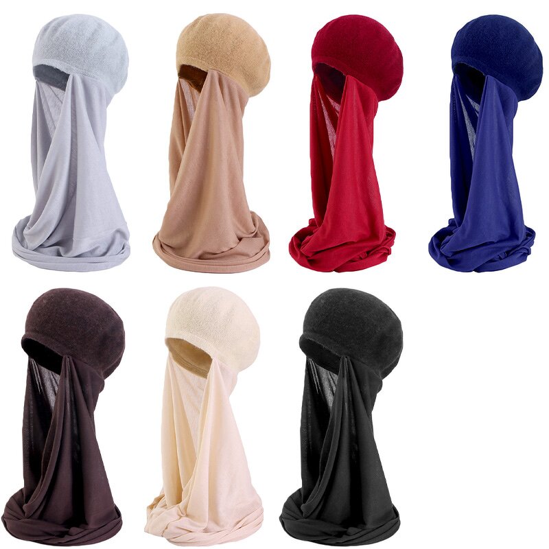 Hijab Cover Factory - Women Long Scarf with Wool Beret Hat Instant Wrap