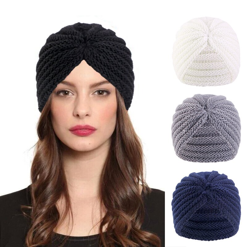 Winter Knit Turban Supplier - Beanie Head Wrap Knitted Women Warm Cap Hats