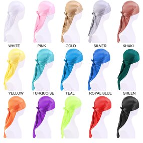 Durag Supplier - Thickened Custom Logo Bandana Silky Long Tail Solid