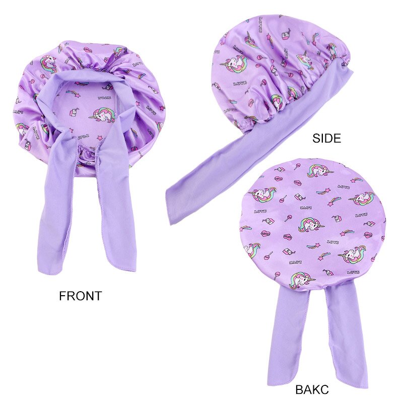 Satin Bonnets Supplier - Custom Logo Wide Band Kids Floral Sleep Cap
