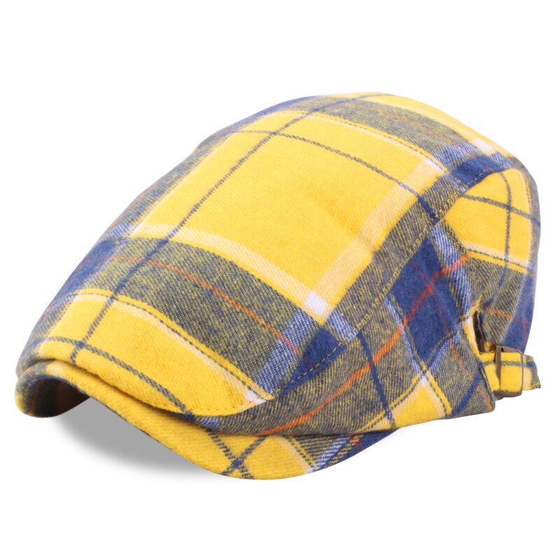 Flat Cotton Hat Supplier - Unisex Adjustable Colorful Striped Plaid Ivy