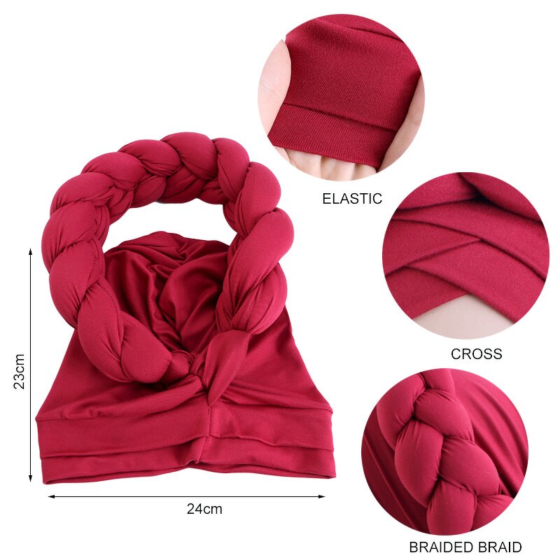 African Head Wraps Supplier - Hair Plain Stretchy Big Braid Turban Cap