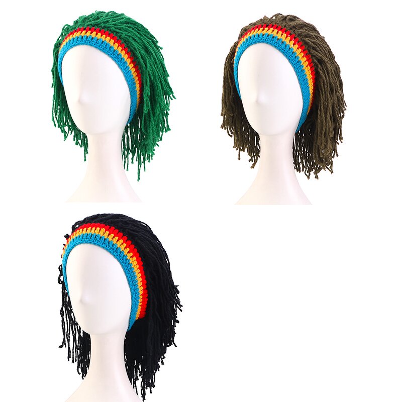 Wig Beard Hats Manufacturer - Unisex Funny Knitted Retro Hippie with Dreadlocks