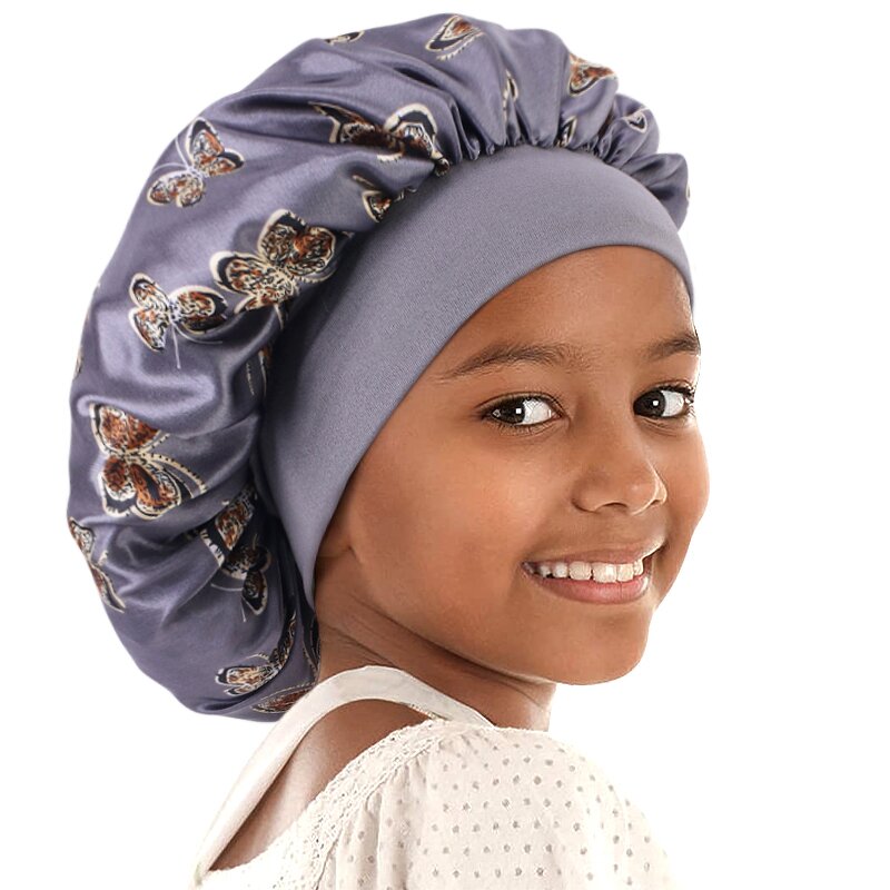 Satin Bonnets Factory - Butterfly Pattern Kids Size Sleeping Cap Wide Band