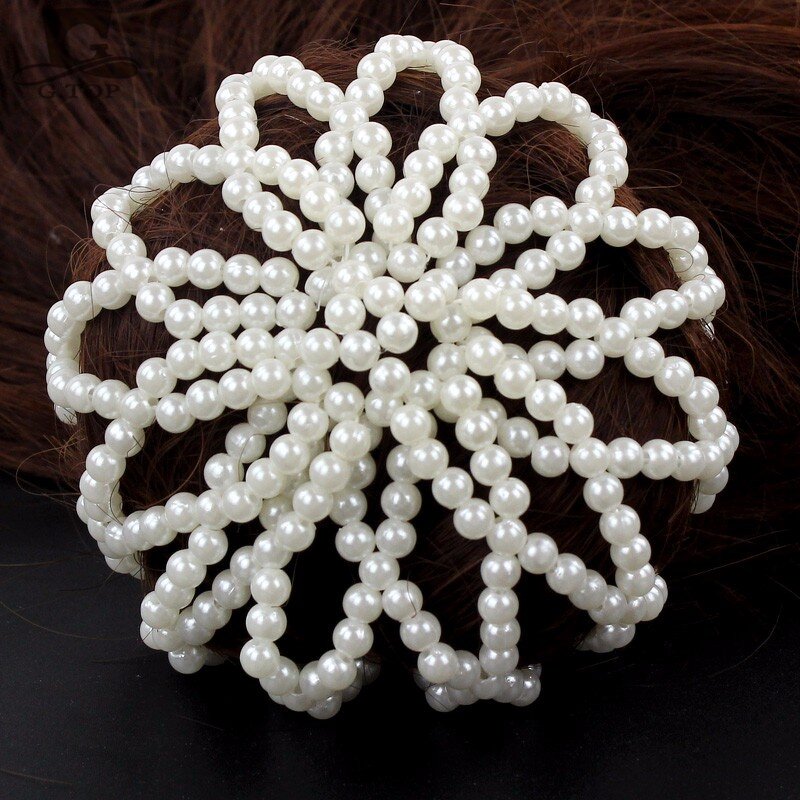 Hair Snood Supplier - Pearl Beaded Elastic Crochet Hairnet Ballet Bun Covers