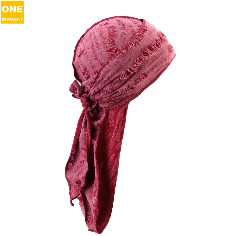 Durag Supplier - Cross-Border Vintage Ripped Silk Screen Printed Men's Tie-Up