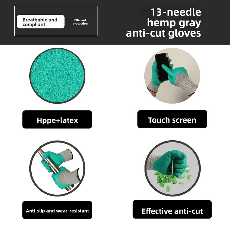 Work Gloves Manufacturer - High Quality Anti-Cut Pleated Latex Coated HPPE