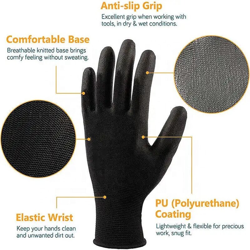 Safety Gloves Supplier - High Quality Black PU Coated Textured Full Surface