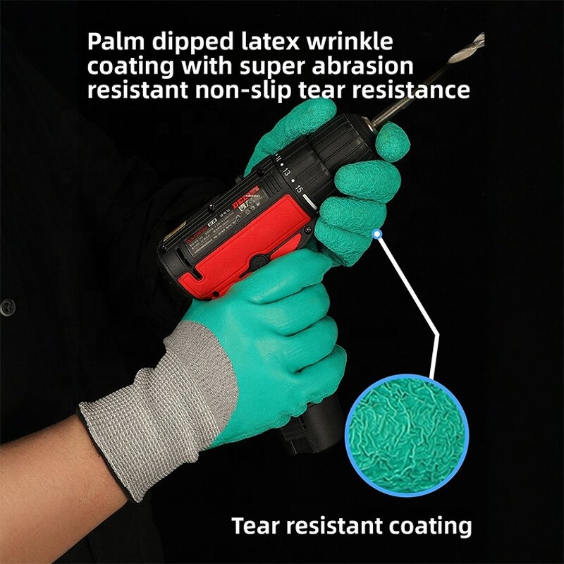 Work Gloves Manufacturer - High Quality Anti-Cut Pleated Latex Coated HPPE