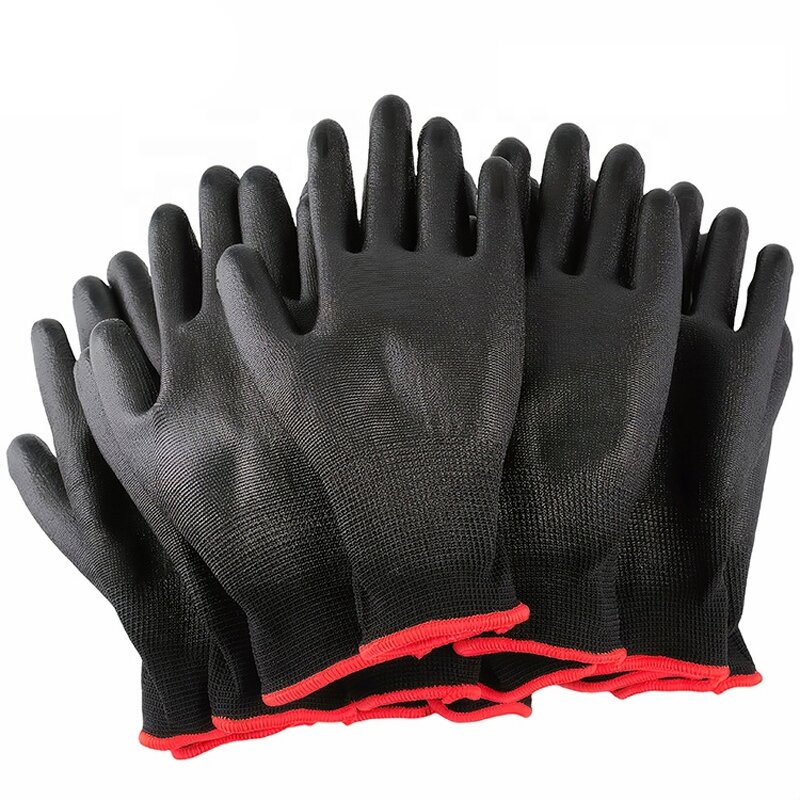 Safety Gloves Supplier - High Quality 13-Needle Black PU Palm Excellent Grip