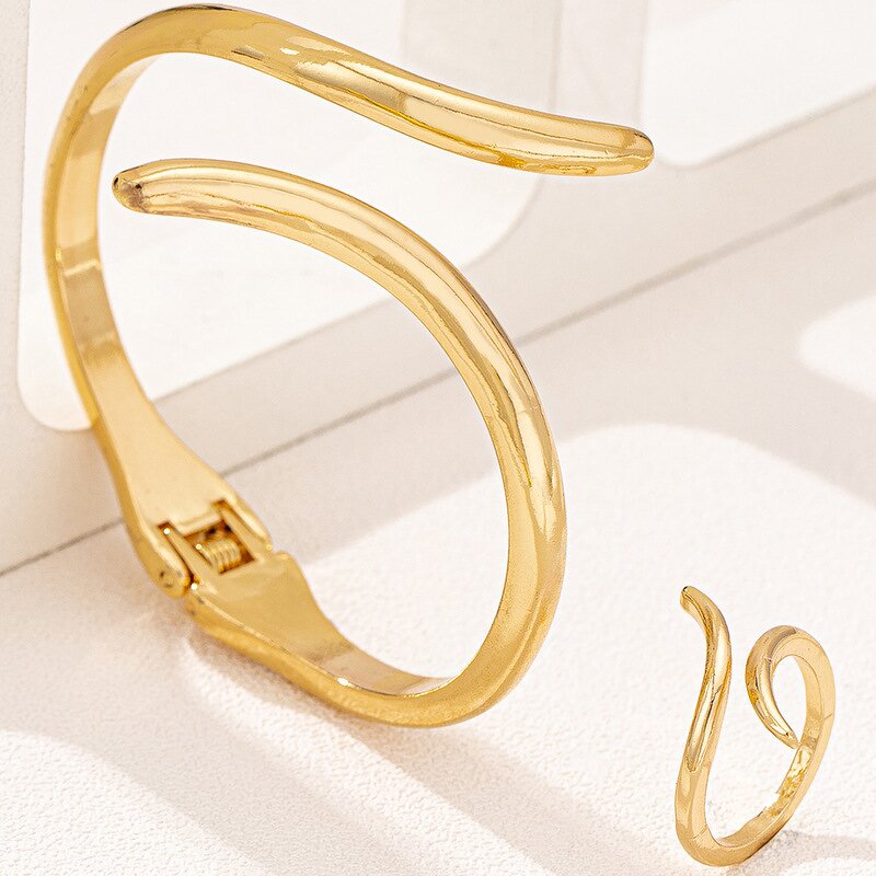 Bracelet Ring Set Manufacturer - OEM/ODM New Alloy Gold Color Geometry Hollow Open