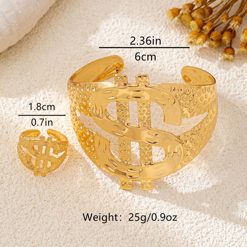 Open Bracelet Factory - OEM/ODM Punk Hip Hop Dollar Sign Ring Set Exaggerated Personality