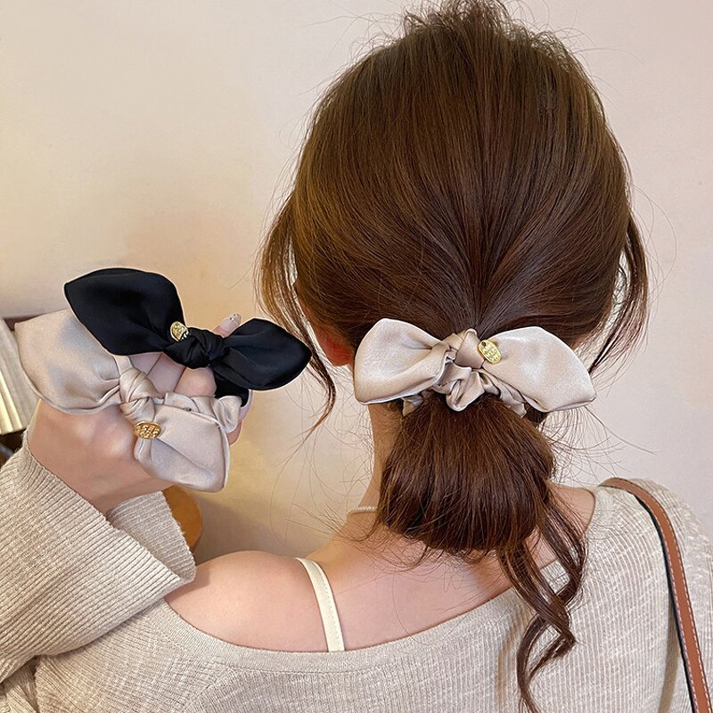 Hair Accessories Manufacturer - OEM/ODM Fashion Satin Bow Solid Color Elastic Scrunchies