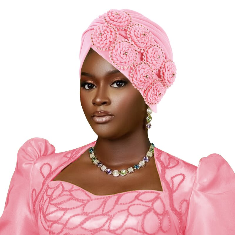 Bonnet Manufacturer - OEM/ODM Nigerian Turban Hat African Flower Designs Crystal Polyester