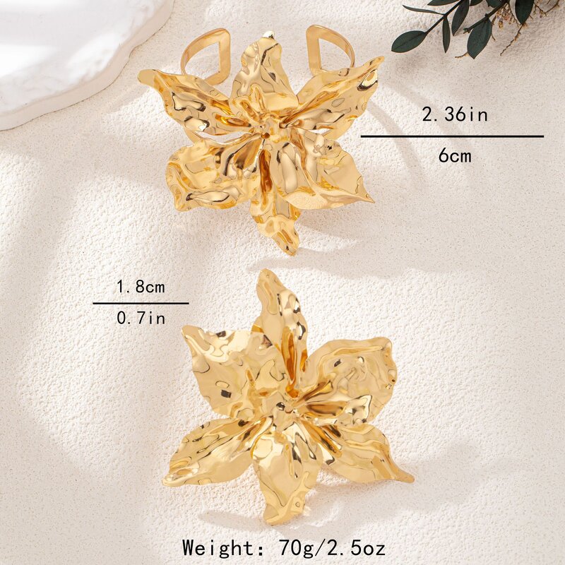 Bracelet Ring Set Factory - OEM/ODM 2026 Exaggerated Pleated Flower Opening Bangle