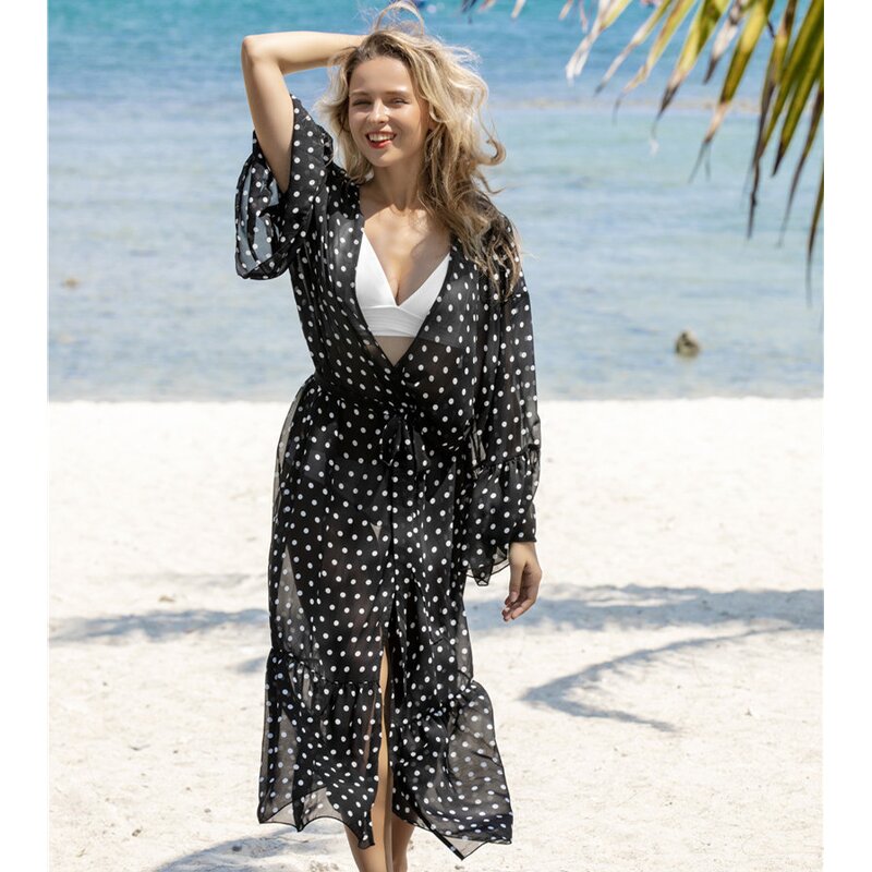 Beach Cover Skirt Manufacturer - OEM/ODM European American Chiffon Trumpet Sleeve Vacation Sunscreen