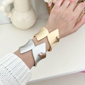 Bangle Manufacturer - OEM/ODM Women's Wide Personality Gold Plated Opening Alloy Geometric