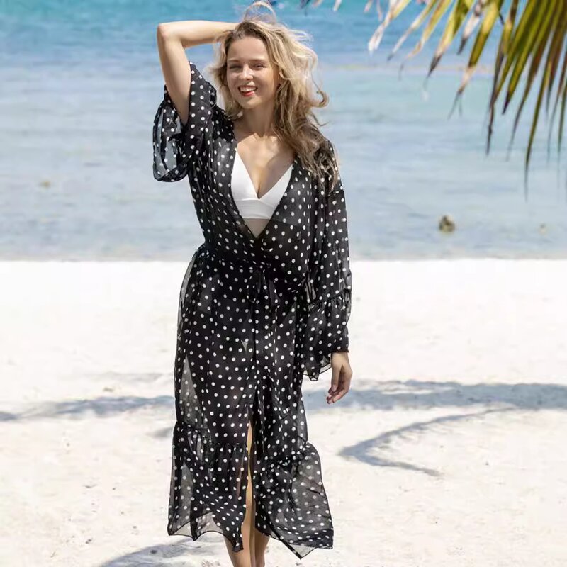 Beach Cover Skirt Manufacturer - OEM/ODM European American Chiffon Trumpet Sleeve Vacation Sunscreen