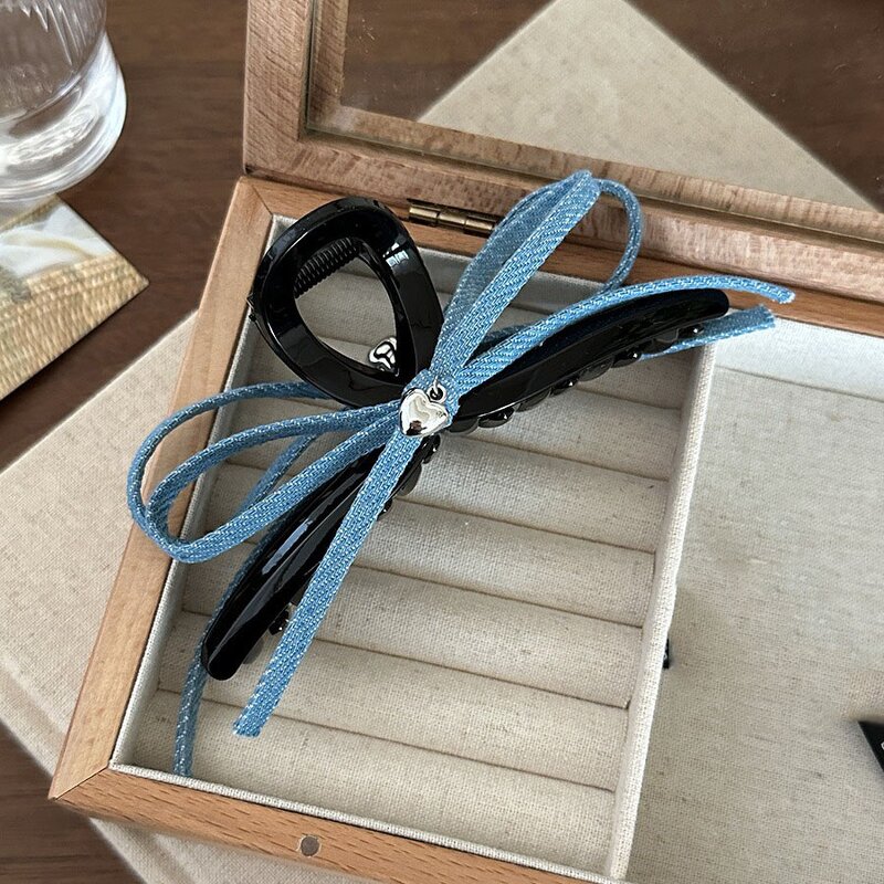 Bow Hair Clip Factory - OEM/ODM Summer Denim Fabric Shark Clip Women's Sweet